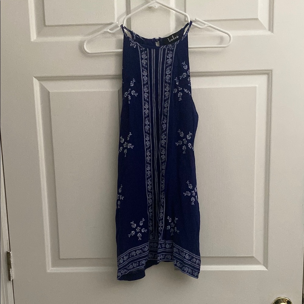 Lulu's Navy Blue Floral Blouse